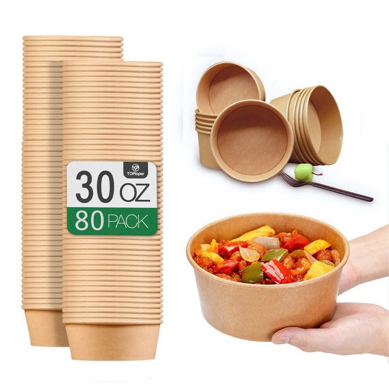 TOPtoper 80 Pcs 30 Ozã€WITHOUT LIDSã€‘ Large Paper Bowls Disposable Soup Bowls Bulk Plastic Free Party Supplies for Hot/Cold Food, Soup (30 OZ) - Image 1